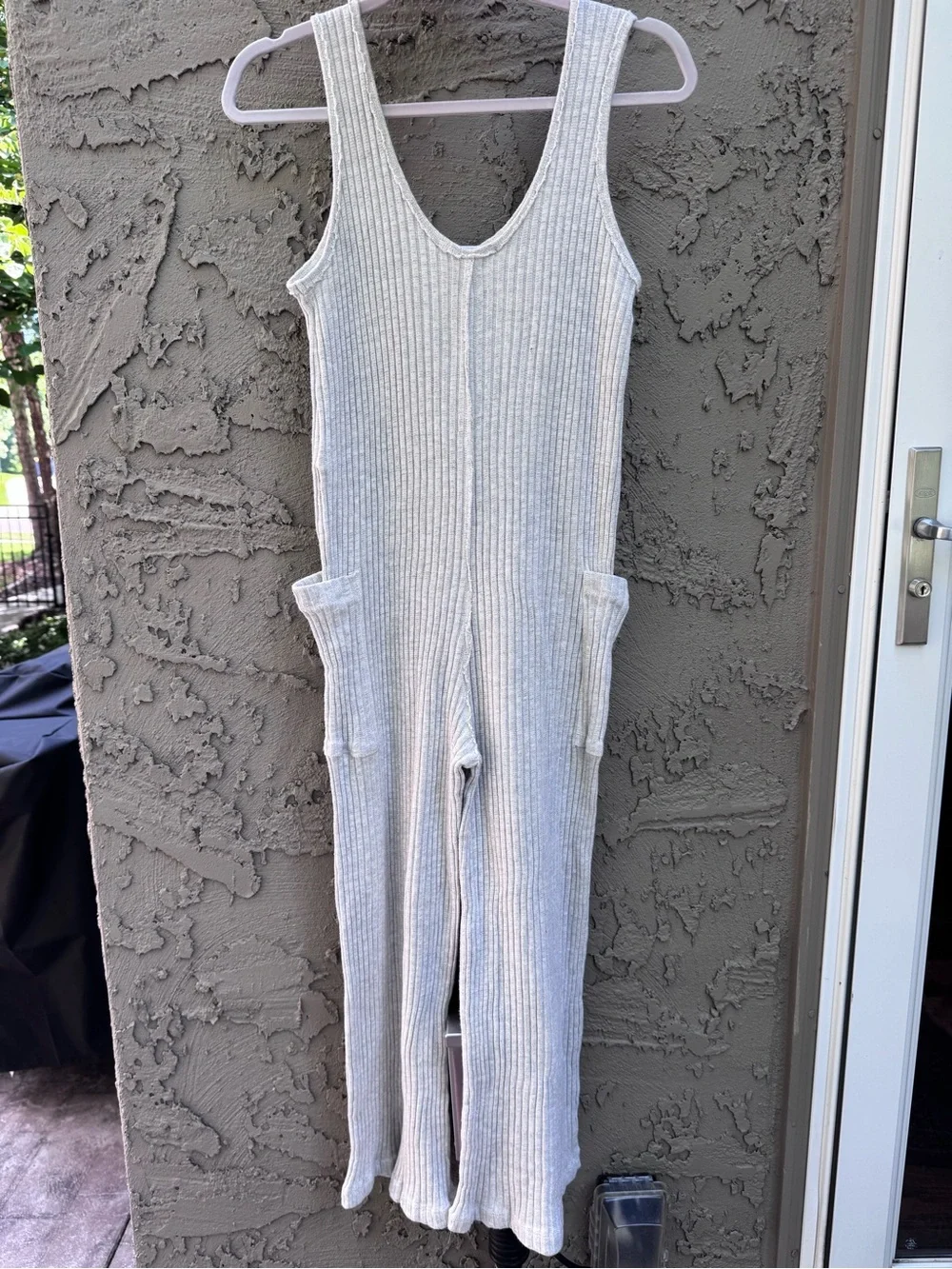 Project Social T Santa Maria Ribbed Jumpsuit Wide Leg Crop Ash Size S